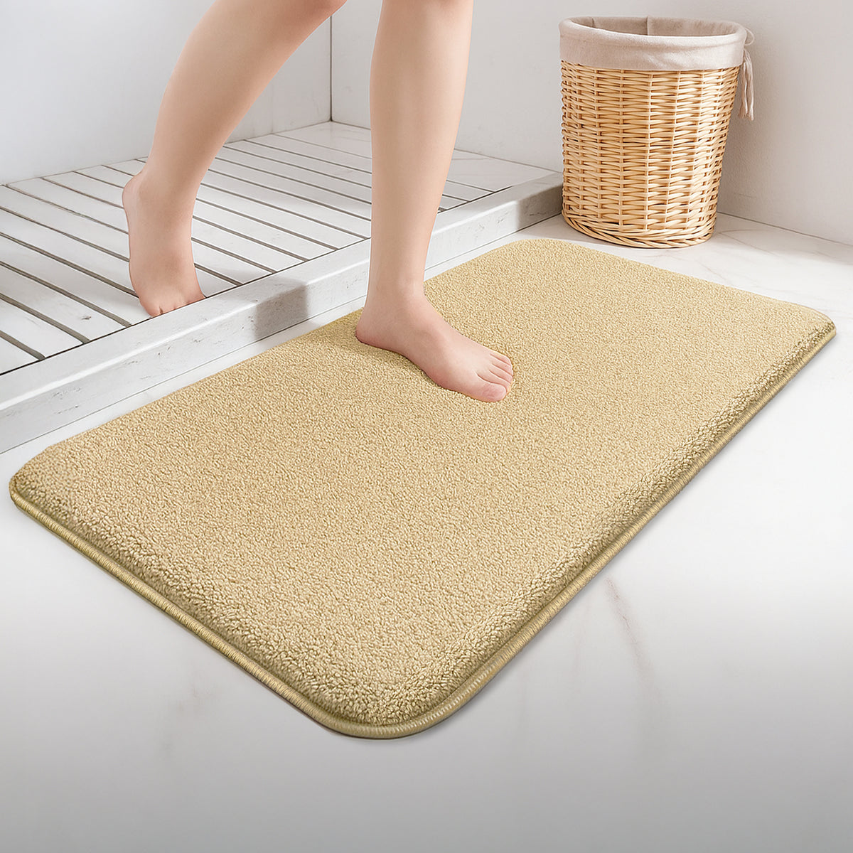 Lot de 2 Tapis de Bain Antidérapant microfibre 60x90cm beige - vuunut.com