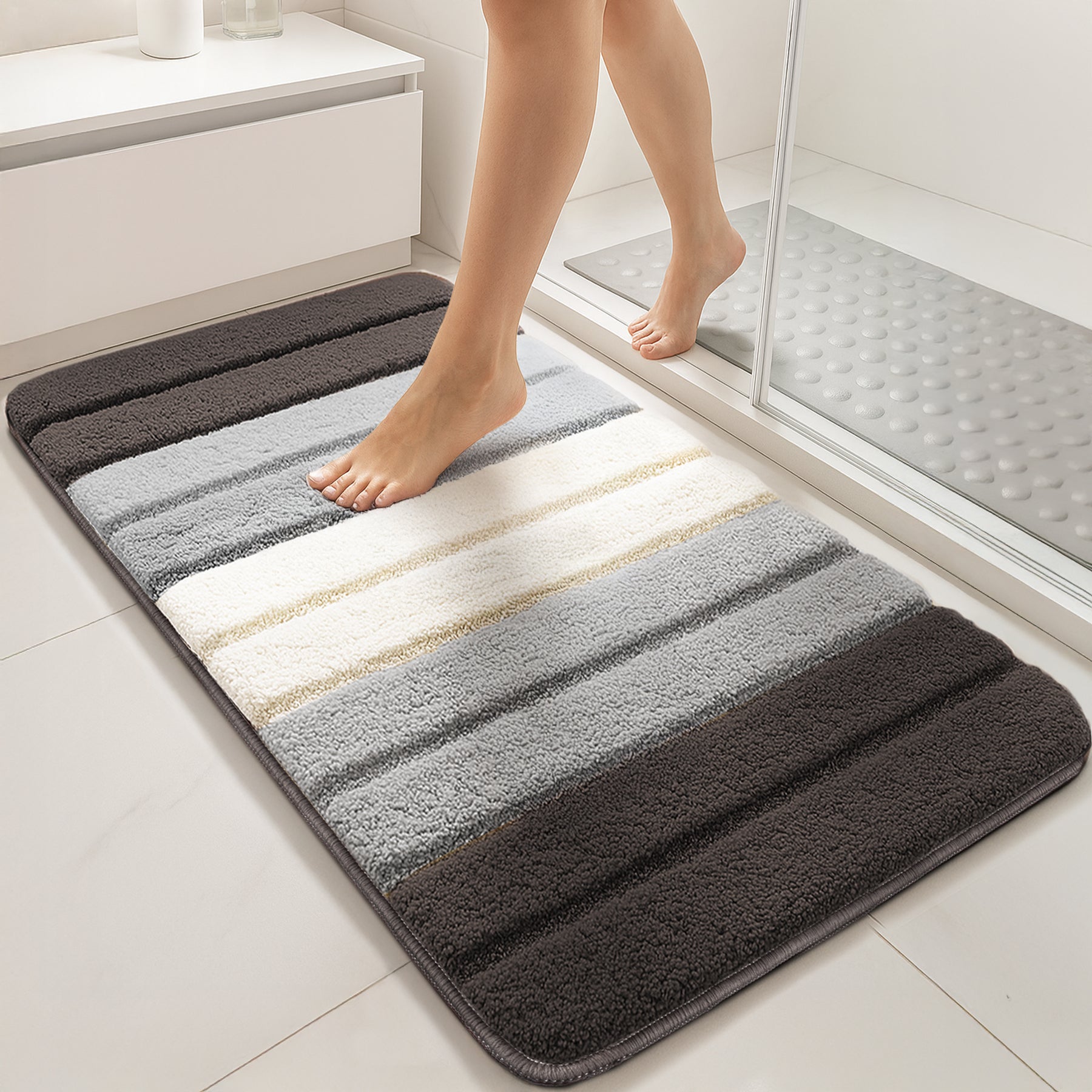 Lot de 2 Tapis de Bain Antidérapant microfibre motif dégradé 60x90cm gris - vuunut.com