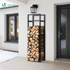 Range bûche vertical télescopique pour cheminée avec étagère de MDF 45x32x170cm acier noir - vuunut.com
