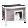 Maison pour Chat en bois avec toit bitumé autoportant et porte à lamelles PVC Gris - vuunut.com