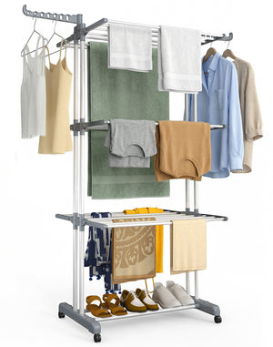Sechoir a linge etendoir 4 niveaux 126x63x170cm gris-blanc - vuunut.com