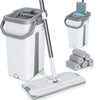 Balai microfibre et Seau Essoreur avec 6 serpillères Réutilisables Balai Plat Double compartiment blanc - vuunut.com