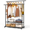 Portant a Vetements double avec roulettes et 2 etageres de rangement 121x40x147cm metal Noir - vuunut.com