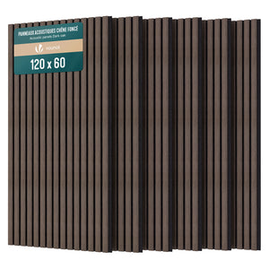 Lot de 6 panneaux acoustiques muraux Tasseaux en bois MDF avec feutre noir 120x60x2.1cm chêne foncé - vuunut.com