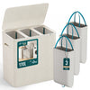Panier a linge 3 compartiments et sacs amovibles auto ajustant avec couvercle 170L Beige - vuunut.com
