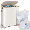 Panier a linge pliable 145L avec sac intérieur cadre bambou et couvercle beige - vuunut.com