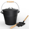 Seau à Cendres en Métal avec Couvercle Pelle et Balai à Main 5L Noir - vuunut.com
