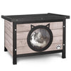 Maison pour Chat en bois avec toit bitumé et entrée en forme d'oreilles de chat Gris - vuunut.com