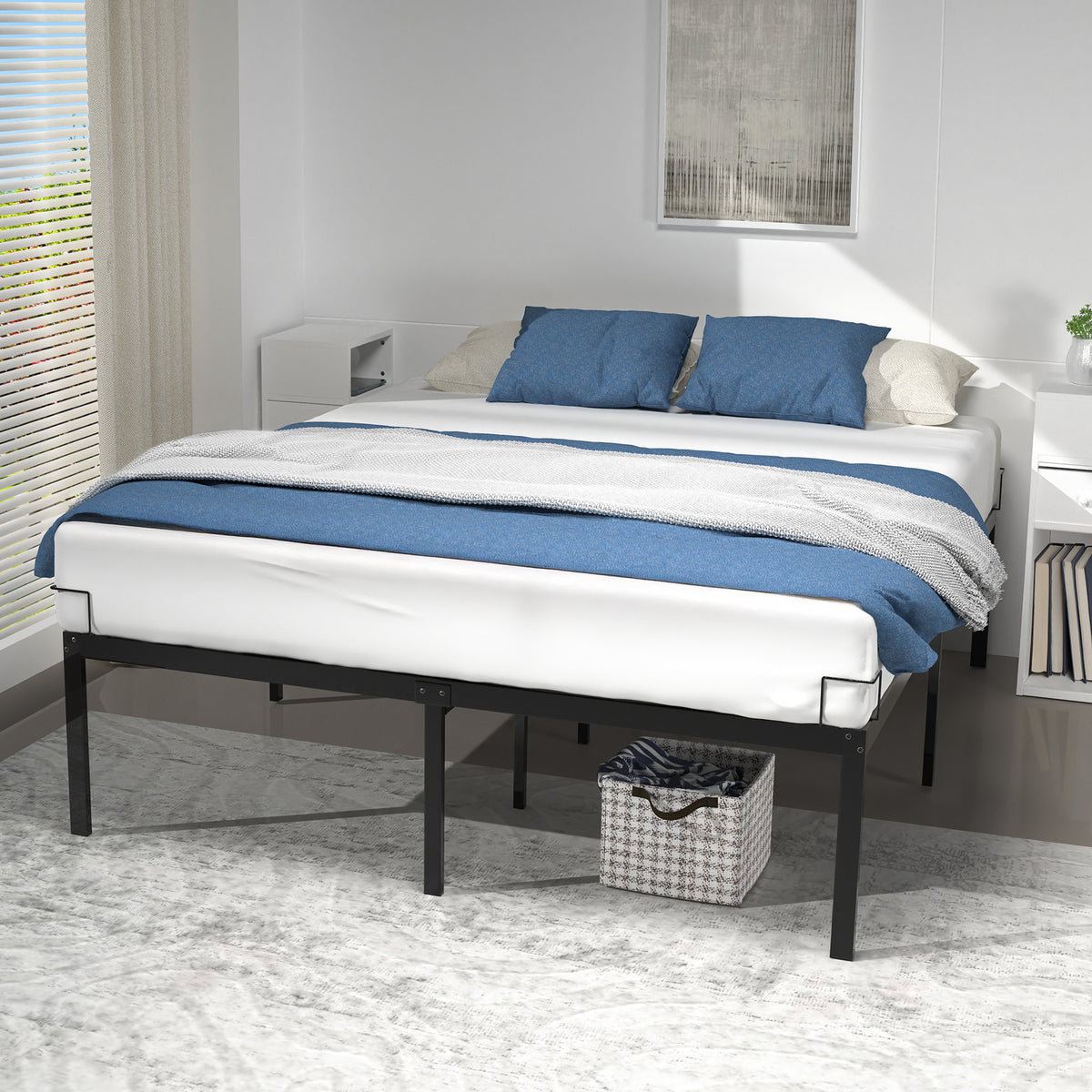 Cadre de lit metal avec fixation sommier et hauteur 36cm 160x200cm noir - vuunut.com