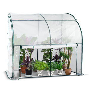 Serre de jardin hivernage murale adossee avec bache PE 200x100x180cm blanc - vuunut.com
