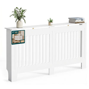 Cache radiateur en MDF avec lattes et etagere 152×19×82 cm Blanc - vuunut.com