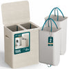 Panier a linge 2 compartiments et sacs amovibles auto ajustant avec couvercle 150L Beige - vuunut.com