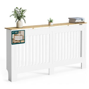 Cache radiateur en MDF avec lattes et etagere 152×19×82 cm Blanc Chêne - vuunut.com