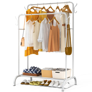 Portant a Vetements Double avec etagere Chaussures 4 Crochets Lateraux 108x58x146cm metal Blanc - vuunut.com