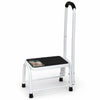 Marche pied en acier avec barre d’appui plateforme antiderapante 38x26cm blanc - vuunut.com