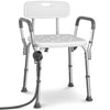 Chaise de douche avec accoudoir et dossier ergonomique a hauteur reglable en aluminum HDPE blanc - vuunut.com
