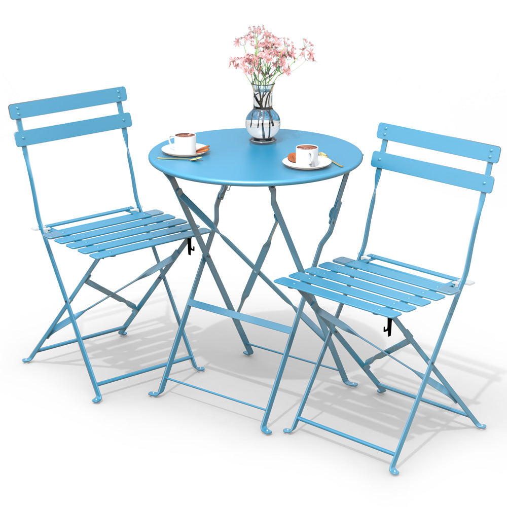 Ensemble bistro extérieur 1 table 2 chaises acier bleu - vuunut.com