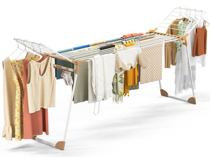 Etendoir a linge telescopique pliable extensible ailes hautes 284x55x122cm metal blanc - vuunut.com