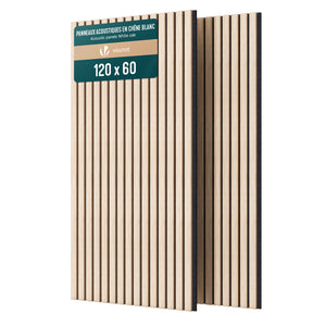 Lot de 2 panneaux acoustiques muraux Tasseaux en bois MDF avec feutre noir 120x60x2.1cm chêne blanc - vuunut.com