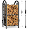 Porte buches cheminee avec 4 outils en metal noir - vuunut.com