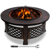 Brasero exterieur en metal avec grille, pare-etincelles tisonnier diametre 81cm noir - vuunut.com