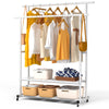 Portant a Vetements double avec roulettes et 2 etageres de rangement 120x40x146cm metal Blanc - vuunut.com