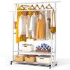 Portant a Vetements double avec roulettes et 2 etageres de rangement 121x40x147cm metal Blanc - vuunut.com