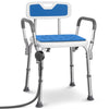 Chaise de douche avec accoudoir et dossier ergonomique a hauteur reglable en aluminum HDPE bleu - vuunut.com