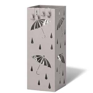 Porte-parapluies Metal avec bac de recuperation eau et 4 Crochets Motif Parapluie 15.5 x 15.5 x 43.5 cm beige - vuunut.com