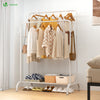 Portant a Vetements Double avec etagere Chaussures 4 Crochets Lateraux 108x58x146cm metal Blanc - vuunut.com