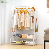 Portant a vetement double avec 2 niveaux etageres chaussures 4 Crochets Lateraux 110x35x146cm metal Blanc - vuunut.com