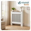Cache radiateur en MDF avec lattes et etagere 78×19×82 cm Blanc - vuunut.com
