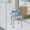 Chaise de douche avec accoudoir et dossier ergonomique a hauteur reglable en aluminum HDPE bleu - vuunut.com