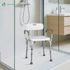 Chaise de douche avec accoudoir et dossier ergonomique a hauteur reglable en aluminum HDPE blanc - vuunut.com
