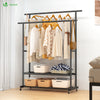 Portant a Vetements double avec roulettes et 2 etageres de rangement 120x40x146cm metal Noir - vuunut.com