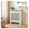 Cache radiateur en MDF avec lattes et etagere 78×19×82 cm Blanc Chêne - vuunut.com
