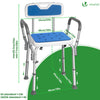 Chaise de douche avec accoudoir et dossier ergonomique a hauteur reglable en aluminum HDPE bleu - vuunut.com