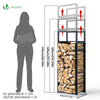 Range bûche vertical télescopique pour cheminée avec étagère de MDF 45x32x170cm acier noir - vuunut.com