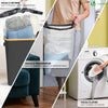 Panier a linge pliable 145L avec sac intérieur cadre bambou et couvercle gris - vuunut.com