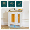 Cache radiateur en MDF avec lattes et etagere 78×19×82 cm Blanc Chêne - vuunut.com