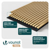 Lot de 4 panneaux acoustiques muraux Tasseaux en bois MDF avec feutre noir 120x60x2.1cm chêne clair - vuunut.com