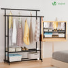 Portant a Vetements double avec roulettes et 2 etageres de rangement 120x40x146cm metal Noir - vuunut.com