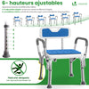 Chaise de douche avec accoudoir et dossier ergonomique a hauteur reglable en aluminum HDPE bleu - vuunut.com