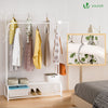 Portant a vetement double avec 2 niveaux etageres chaussures 4 Crochets Lateraux 110x35x146cm metal Blanc - vuunut.com