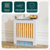Cache radiateur en MDF avec lattes et etagere 78×19×82 cm Blanc - vuunut.com