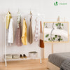 Portant a Vetements Double avec etagere Chaussures 4 Crochets Lateraux 110x58x150cm metal Blanc - vuunut.com