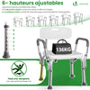 Chaise de douche avec accoudoir et dossier ergonomique a hauteur reglable en aluminum HDPE blanc - vuunut.com