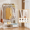 Portant a vetement double avec 2 niveaux etageres chaussures 4 Crochets Lateraux 110x35x146cm metal Blanc - vuunut.com