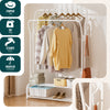 Portant a vetement double avec 2 niveaux etageres chaussures 4 Crochets Lateraux 108x35x145cm metal Blanc - vuunut.com