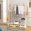 Portant a vetement double avec 2 niveaux etageres chaussures 4 Crochets Lateraux 110x35x146cm metal Blanc - vuunut.com